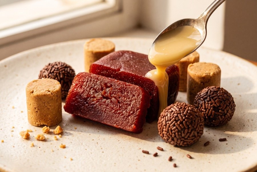 Goiabada, paçoca, brigadeiros y leche condensada.